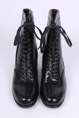 20s / 30s style everyday leather boot - Black - Martha - memery