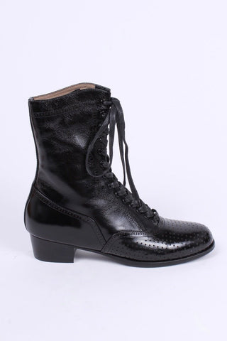 20s / 30s style everyday leather boot - Black - Martha - memery