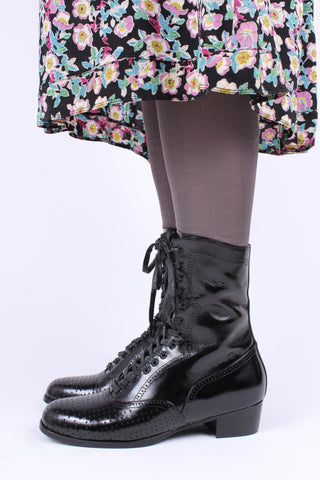 20s / 30s style everyday leather boot - Black - Martha - memery