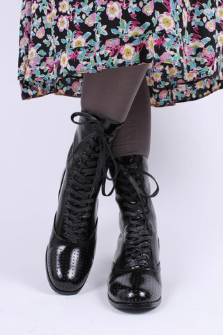 20s / 30s style everyday leather boot - Black - Martha - memery