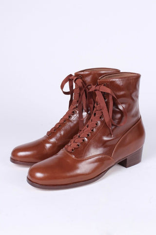 20s / 30s style everyday leather boot - Brown - Britta - memery