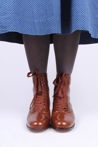 20s / 30s style everyday leather boot - Brown - Britta - memery