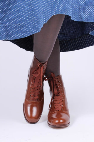 20s / 30s style everyday leather boot - Brown - Britta - memery