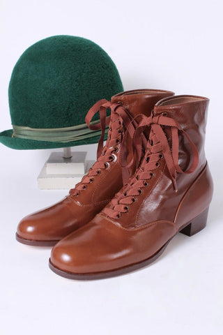 20s / 30s style everyday leather boot - Brown - Britta - memery