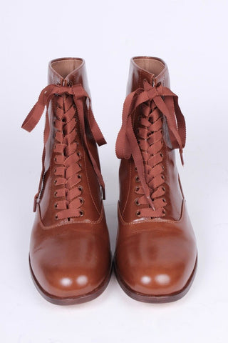 20s / 30s style everyday leather boot - Brown - Britta - memery