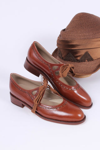 20s / early 30s inspired everyday shoes, cognac brown - Anna - memery