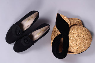 40's vintage style pumps in suede with rosette - Black - Luise