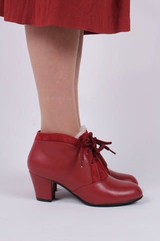 1940s style winter ankle boots  - Red - Lillie