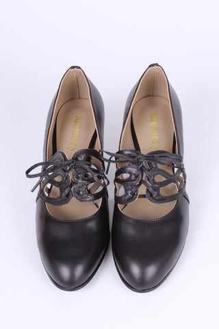 1930s everyday lace-up medium high heels - black - Eva