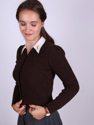 Cute and feminine cable knit 1940s cardigan - Merino - Brown - Astrid