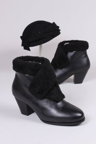 40s and 50s style pump booties with wool - Black - Maria - memery