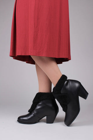 40s and 50s style pump booties with wool - Black - Maria - memery