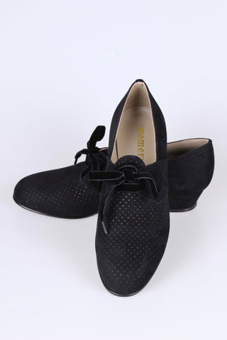 40s Derby shoes in suede - Low heel - Black - Esther - memery