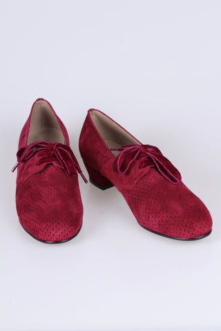 40s Derby shoes in suede - Low heel - Burgundy red - Esther - memery