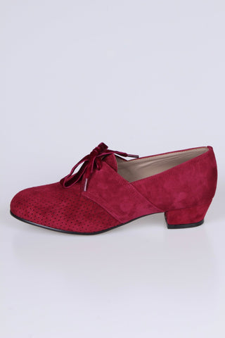 40s Derby shoes in suede - Low heel - Burgundy red - Esther - memery