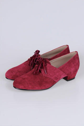 40s Derby shoes in suede - Low heel - Burgundy red - Esther - memery