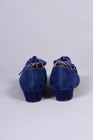 40s Derby shoes in suede - Low heel - Navy Blue - Esther - memery