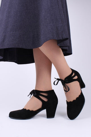 40's vintage style pumps in suede - Black - Alma - memery