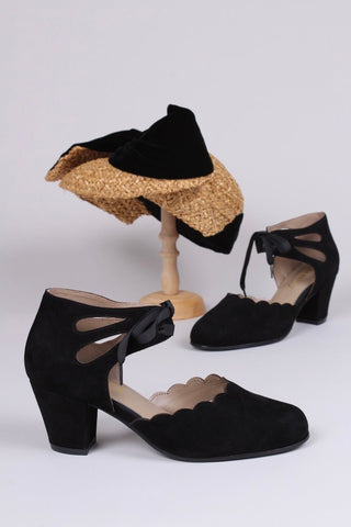 40's vintage style pumps in suede - Black - Alma - memery