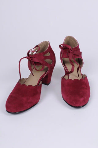 40's vintage style pumps in suede - Burgundy - Alma - memery