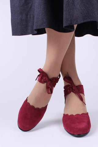 40's vintage style pumps in suede - Burgundy - Alma - memery