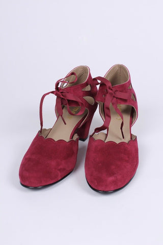 40's vintage style pumps in suede - Burgundy - Alma - memery