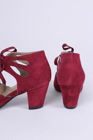 40's vintage style pumps in suede - Burgundy - Alma - memery