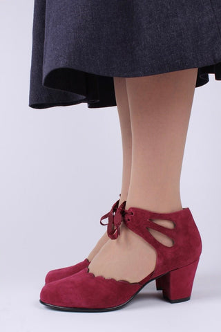 40's vintage style pumps in suede - Burgundy - Alma - memery