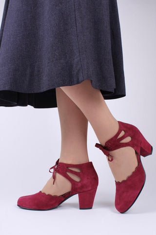 40's vintage style pumps in suede - Burgundy - Alma - memery