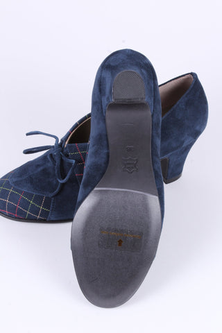 40's vintage style pumps in suede with colored stitches - Navy blue - Edith - memery