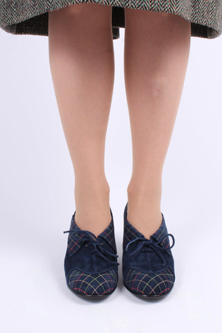 40's vintage style pumps in suede with colored stitches - Navy blue - Edith - memery