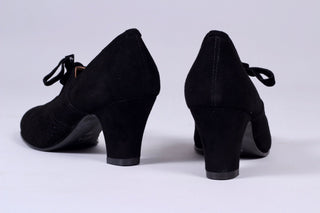 40s vintage style pumps in suede with lace - Black - Esther - memery