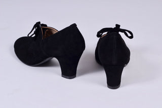 40s vintage style pumps in suede with lace - Black - Esther - memery