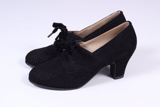 40s vintage style pumps in suede with lace - Black - Esther - memery