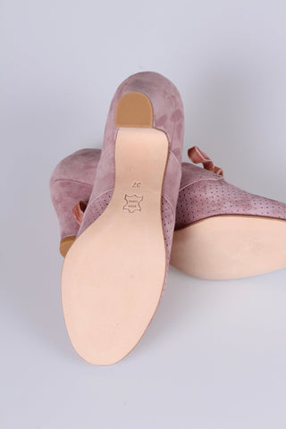 40's vintage style pumps in suede with lace, Dark Powder Rose - Esther - memery