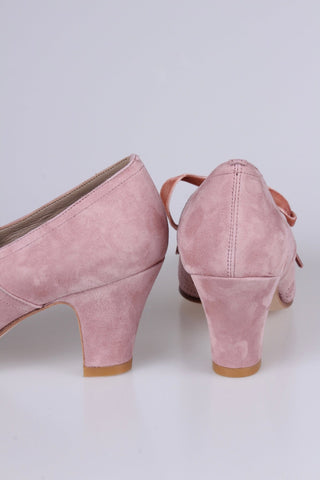 40's vintage style pumps in suede with lace, Dark Powder Rose - Esther - memery