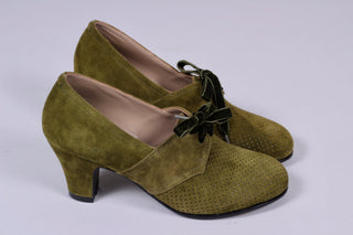 40's vintage style pumps in suede with lace - Green - Esther - memery