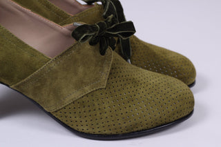 40's vintage style pumps in suede with lace - Green - Esther - memery