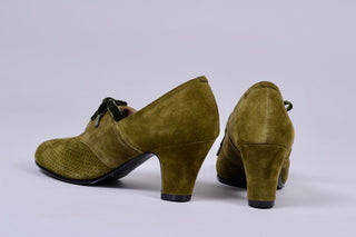 40's vintage style pumps in suede with lace - Green - Esther - memery