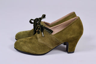 40's vintage style pumps in suede with lace - Green - Esther - memery