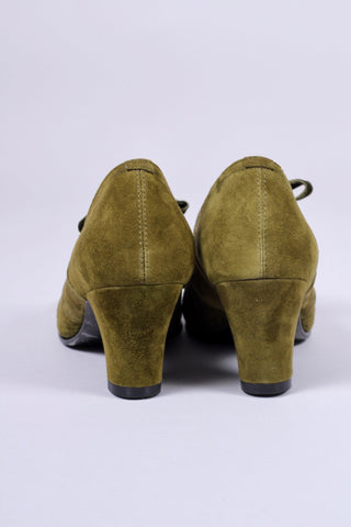 40's vintage style pumps in suede with lace - Green - Esther - memery