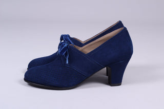 40's vintage style pumps in suede with lace - navy blue - Esther - memery