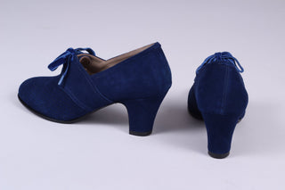 40's vintage style pumps in suede with lace - navy blue - Esther - memery