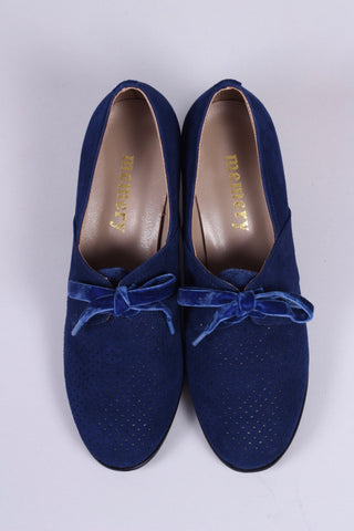 40's vintage style pumps in suede with lace - navy blue - Esther - memery