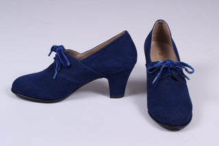 40's vintage style pumps in suede with lace - navy blue - Esther - memery