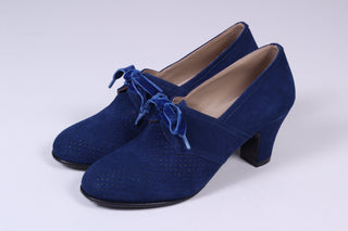 40's vintage style pumps in suede with lace - navy blue - Esther - memery