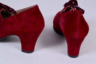 40's vintage style pumps in suede with lace - Red - Esther - memery