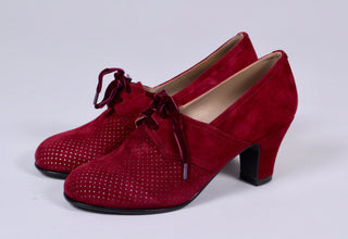 40's vintage style pumps in suede with lace - Red - Esther - memery