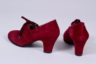 40's vintage style pumps in suede with lace - Red - Esther - memery