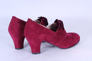 40's vintage style pumps in suede with lace - Red - Esther - memery